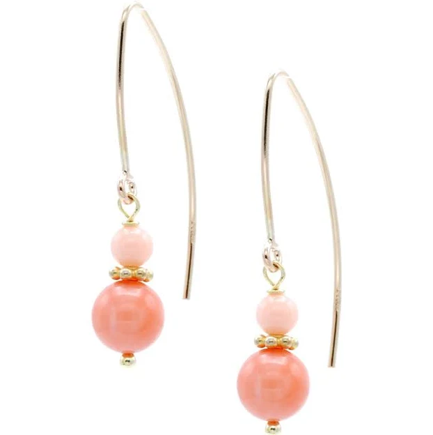 accessory 14K Gold Filled Marquise Drop Earrings with Round Coral Beads Etsy - LTCDesignsNYC $42.79
