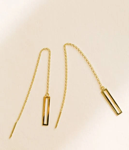 accessory 14K Solid Gold Delicate Square Dangling Chain Earrings ondaisy $54.99