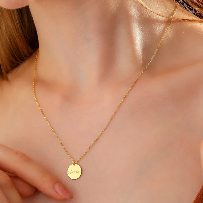 accessory 14K Solid Gold Personalized Coin Disc Necklace Etsy - Seller $45.1