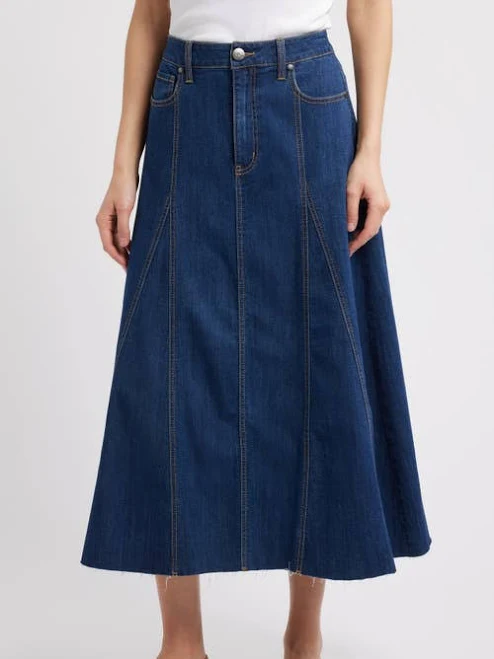 skirt 1822 Denim Women's Raw Hem A-Line Denim Midi Skirt Nordstrom $64