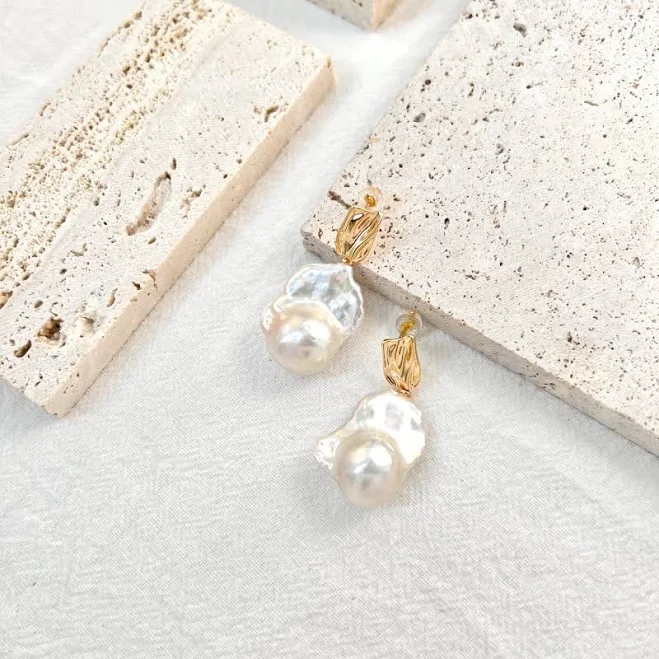 accessory 18K Gold Large Baroque Pearl Drop Earrings Etsy - Seller $87.2