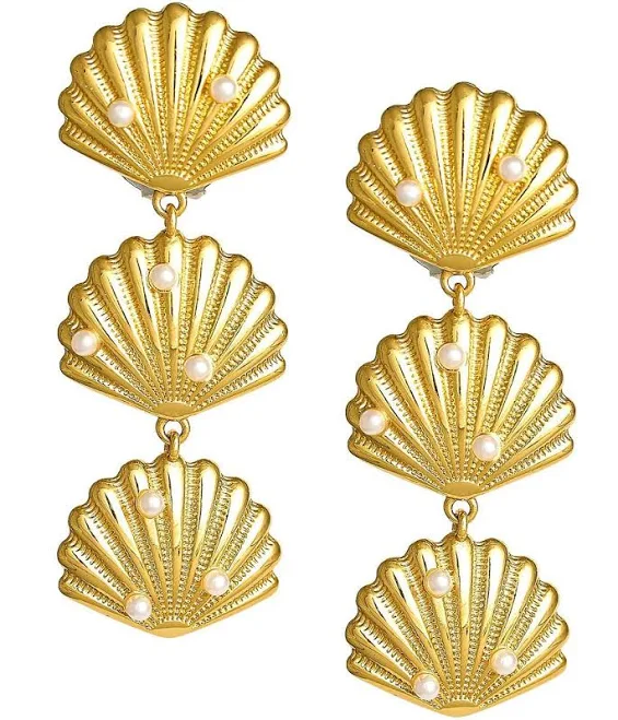 accessory 18K Gold Plated Palmetto Triple Shell Drop Earrings Lisi Lerch $62