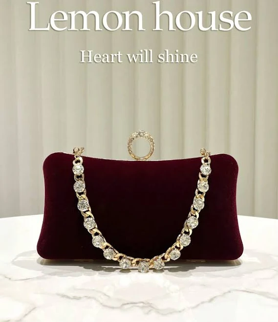 bag 1pc Burgundy Velvet Elegant Small Clutch Bag, Sparkling Rhinestone Chain Strap Fashion Handbag For Women, Suitable For Evening Gown, Formal Party, Shein $25.3