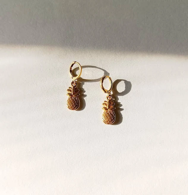 accessory 24K Gold Pineapple Charm Huggie Hoop Earrings Etsy - LuckyRatJewellery $33.24