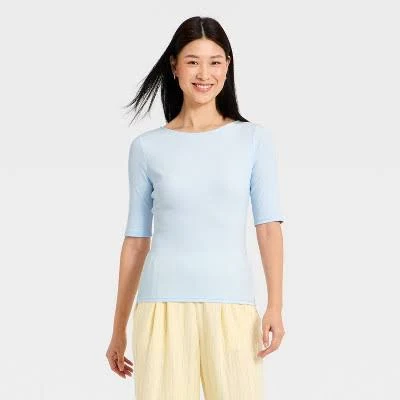 top A New Day Women's Modern Ribbed Elbow Sleeve Top Target $15