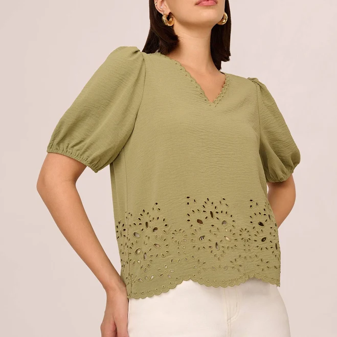 blouses Adrianna Papell Women's Scalloped Eyelet Top Adrianna Papell $23.99