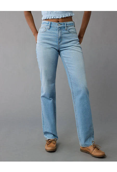 bottoms AE Stretch Super High-Waisted Straight Jean American Eagle Outfitters $52.46