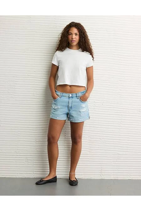 shorts AE Strigid Women's Super High-Waisted Ripped Relaxed Denim Shorts American Eagle Outfitters $17.98