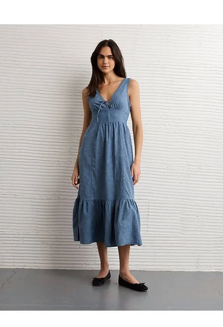 outfits AE Tie-Front Midi Dress American Eagle Outfitters $37.47