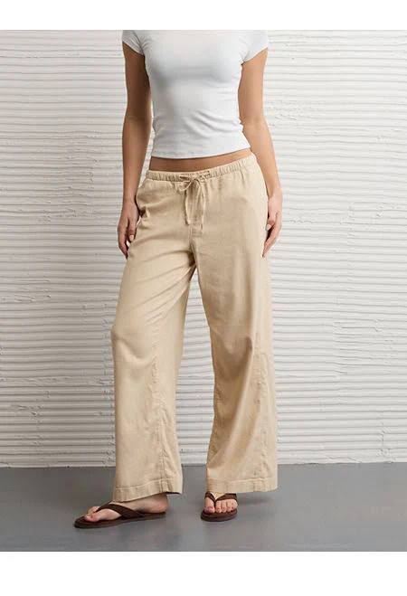 trousers AE Women's Stretch Low-Rise Linen-Blend Pull-On Pants American Eagle Outfitters $52.46