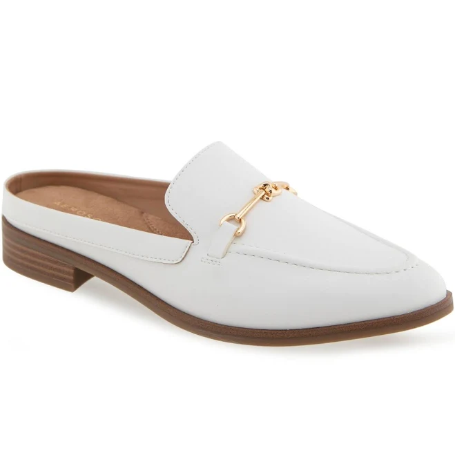 shoes Aerosoles Women's Erik Pointed Toe Flat Mules - Bright White Faux Leather - Size 6W Macy's $51.35