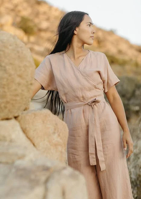 jumpsuit Aimee Women's Loose Linen Wrap Jumpsuit Etsy - Linenfox $140.64