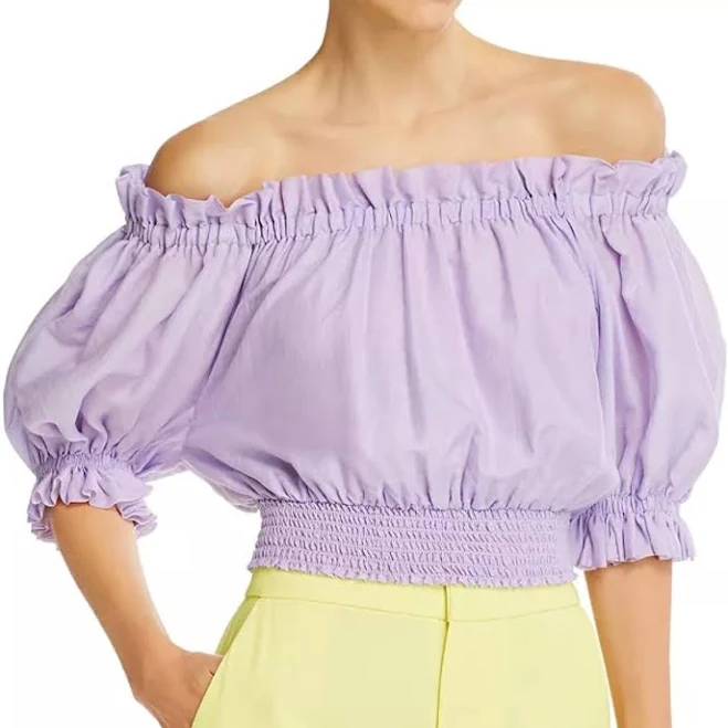 top Alice + Olivia Tops | Alice + Olivia Caprina Off Shoulder Smocked Crop Top Lavender Medium | Color: Purple | Size: M | Courtsidefancy's Closet Poshmark $95