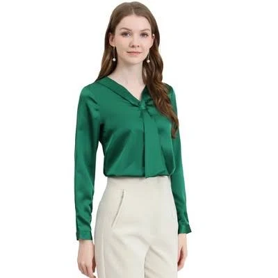 top Allegra K Satin Tie Neck Long Sleeve Solid Color Elegant Office Work Shirt Top Target $31.99