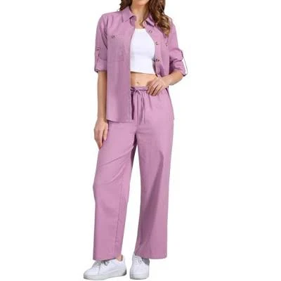 matching set Allegra K Women's Casual Linen Button Down Shirt and Drawstring Pants Set Target $56.99