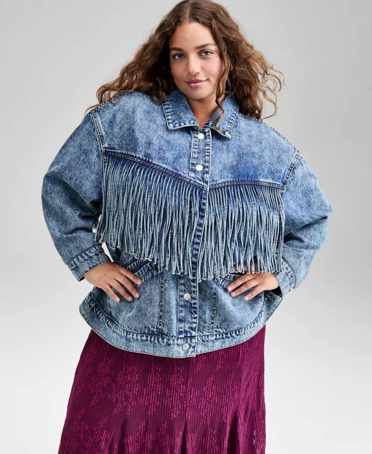 outerwear and Now This Women's Fringed Denim Jacket Macy's $49.75