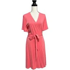 dress Ann Taylor Coral Wrap Dress Sz 12 Short Flutter Sleeves eBay $34.98
