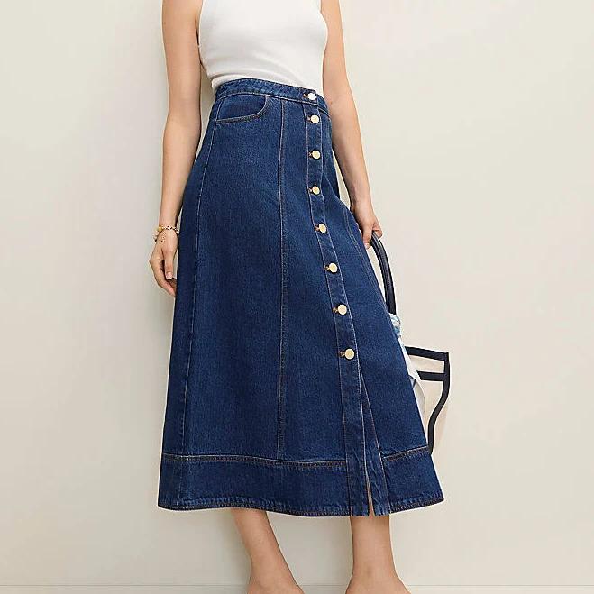 skirt Ann Taylor Women's Buttoned Denim Midi Skirt Ann Taylor $125.3