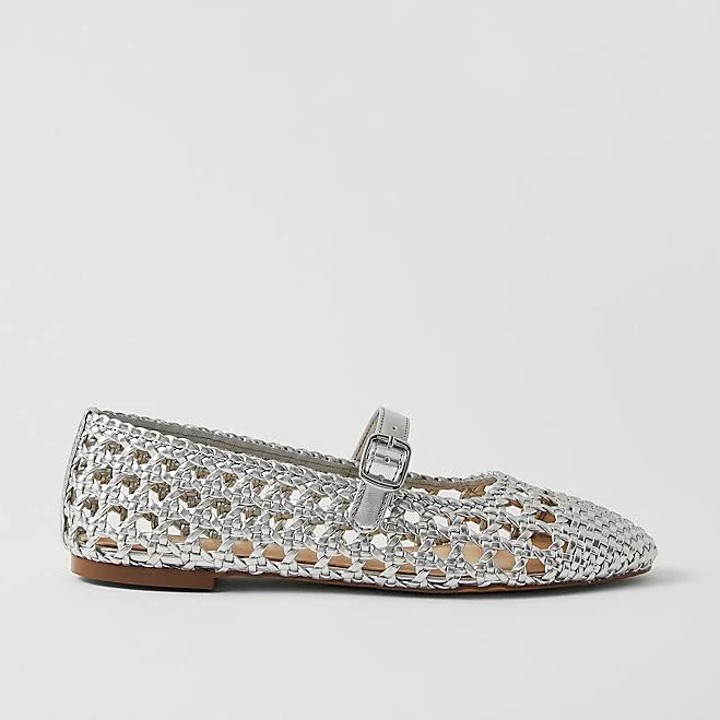 shoes Ann Taylor Women's Metallic Woven Mary Jane Ballet Flats Ann Taylor $49.95