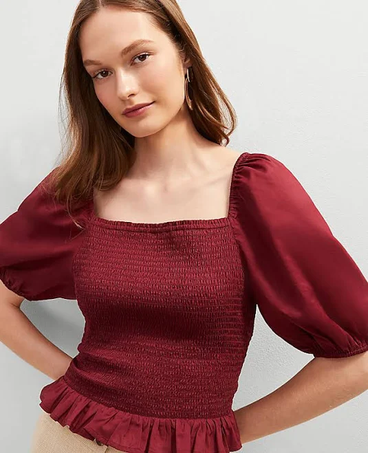 top Ann Taylor Women's Square Neck Smocked Top Ann Taylor $32.44