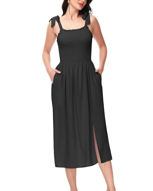 sundress Anna-Kaci Women's Boho Sleeveless Tie Straps Square Neck Smocked Split Anna-Kaci $48
