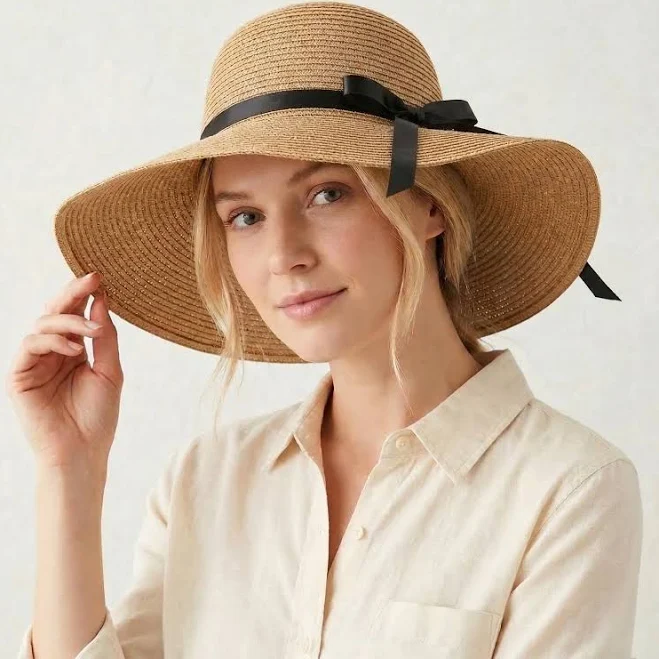 accessory Anna-Kaci Women's Wide Brim Straw Sun Hat with Bow Ribbon Anna-Kaci $25