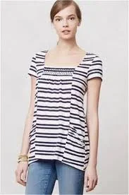 blouses Anthropologie Meadow Rue Marin Eyelet Stripe Top Size XS Navy White New $88 Tag eBay $25.99