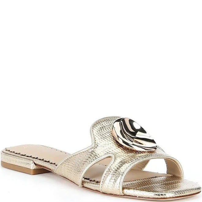 shoes Antonio Melani Women's Ramie Metallic Embossed Leather Flat Sandals Dillard's $119.99
