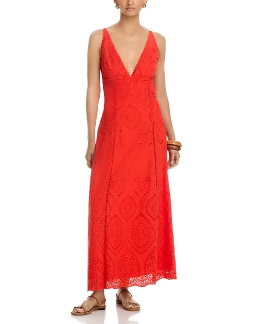 blouses AQUA Women's Eyelet V Neck Maxi Dress Bloomingdale's $118