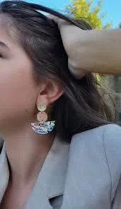 accessory Art Deco Statement Gold Earrings, Pastel Multicolored Tortoise Shell Drop Earrings, Discs Statement Jewelry, Unique Handmade Etsy $21.81