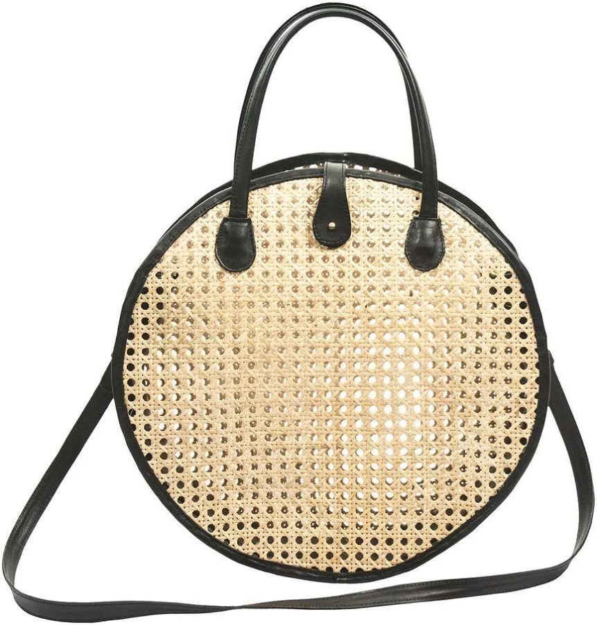 bag Artisan & Company Round Rattan Leather Crossbody Bag Garmentory $110