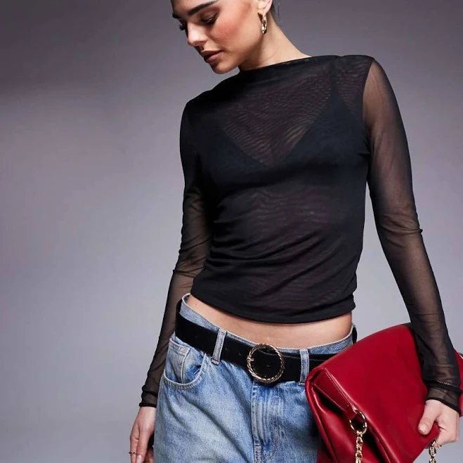 layering top ASOS Fitted High Neck Double Layer Mesh Long Sleeve Top ASOS $27.99