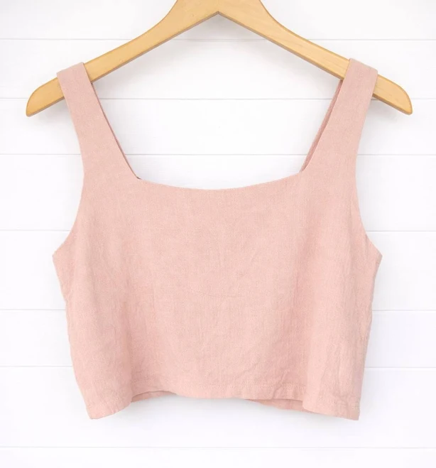 matching set Automet Boxy Square Neck Linen Blend Dusty Pink Cropped Tank Small eBay $12