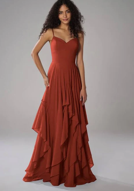 dress AW.Bridal A-line Sweetheart Neckline Floor Length Sleeveless Spaghetti Straps Ruffles Tiered Long Bridesmaid Dresses Dress AW Bridal $98.99