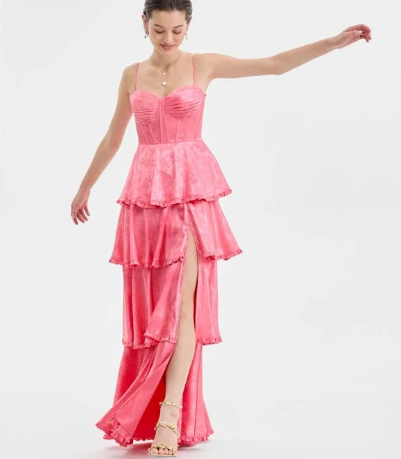 dress B. Darlin Juniors' Sweetheart-Neck Tiered Slit-Front Gown Macy's $101.4