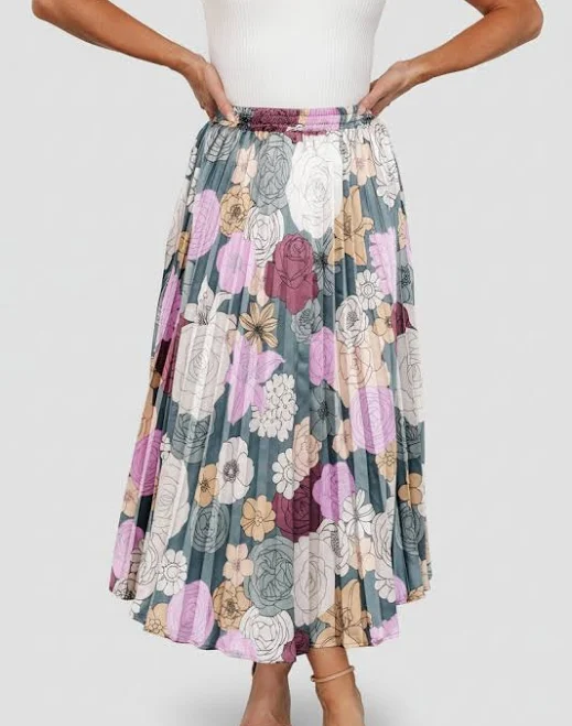 skirt Baltic Born Cori Pleated Satin Midi Skirt Baltic Born $59