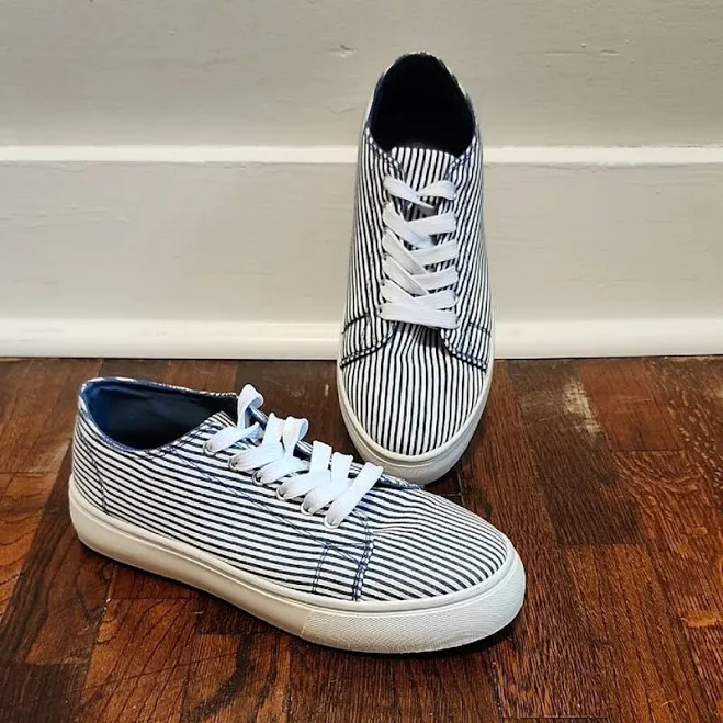 sneakers Bamboo Navy And White Striped Platform Canvas Sneakers Nautical Style eBay $28