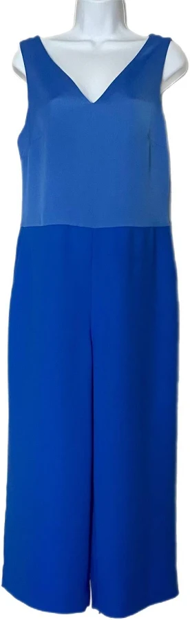 jumpsuit Banana Republic Royal Blue Satin Crepe Wide Leg Ankle V Neck Jumpsuit eBay - willofthewisp29 $45