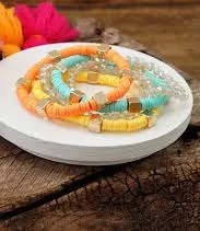 accessory Beaded Bracelets stack of 5 Bright Colors Clay and Glass Layering bracelets PennyLine $28