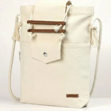 bag Beige Canvas Tote Bag with Wooden Handles | Women's Compact Everyday Bag Etsy - Seller $78