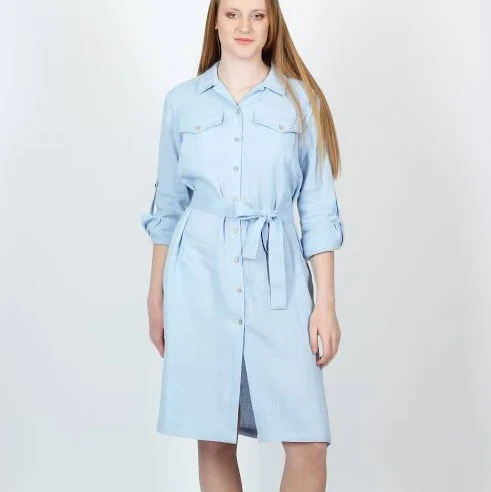 dress Below The Knee Linen Midi Shirt Dress with Waist Tie Belt and Side Pockets Etsy - Seller $107.21
