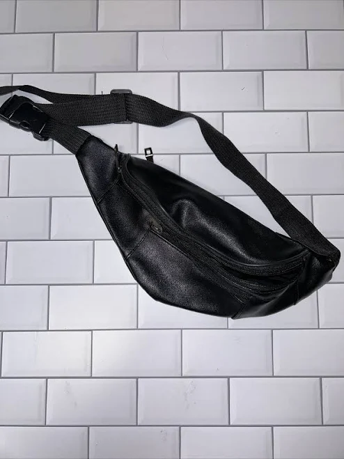 bag Black Faux Leather Fanny Pack Multi Zippered Pockets Waist Carrying eBay - fatboyzsportscards $10