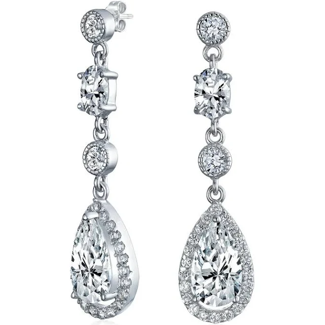 accessory Bling Jewelry 925 Sterling Silver Teardrop CZ Chandelier Earrings BlingJewelry.com $44.99