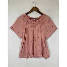 top Boho Cottagecore Old Navy Women Small Pink Floral Smocked Embroidered Blouse Poshmark $22