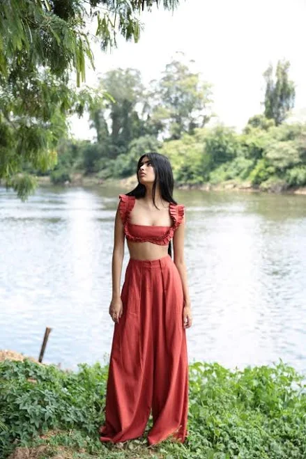 matching set Boho Linen Crop Top and Wide Leg Pants Set Etsy - Seller $95.72