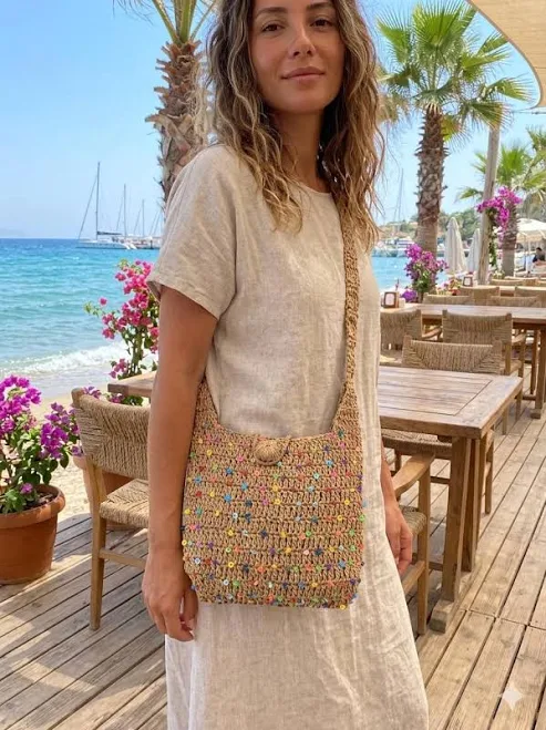 bag Boho Raffia Crossbody Bag with Beaded Crochet Etsy - Seller $59