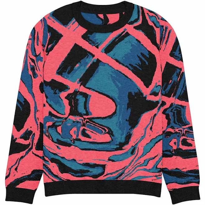 cardigan Bold Abstract Knitted Crew Neck Sweater Integrated Visions $109