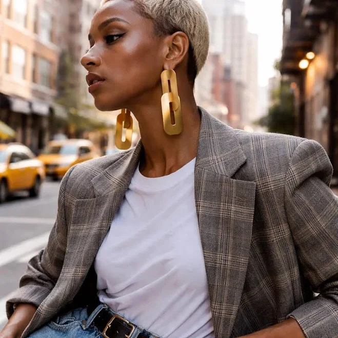 accessory Bold Gold Statement Earrings - Oversized Sculptural Drop Dangle Earrings - Lightweight Contemporary Jewelry for Everyday Elegance Etsy - LakaLuka $85.8