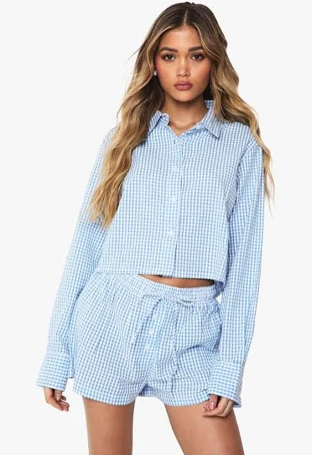 two piece set Boohoo Seersucker Pinstripe Crop Shirt and Shorts Matching Set Lyst $11