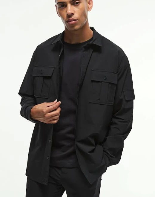 outerwear boohooMAN Men's Oversized Long Sleeve Lightweight Shirt Jacket BOOHOOMAN US $32